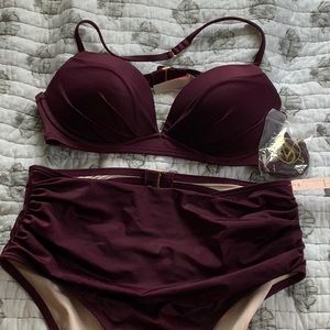 Burgundy High Wasted Bikini